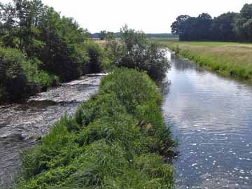 Große Aue (Weser) – Blick von der Brücke Eckershausen, obere Fischereigrenze