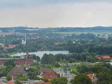 Mühlenteich Wismar – Panormamaaufnahme von der Marienkirche