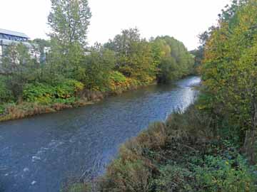 Bigge – Höhe Straßenbrücke Attendorn, Blick flussabwärts